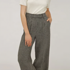 Women Classic Houndstooth Wool Blend Wide Leg Pants With Side Pocket