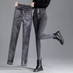 Warm Slim Fit Stretchy Ladies Casual Denim Pencil Pants