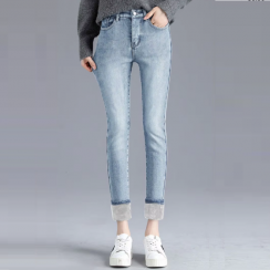 4 Prs Winter Thicken High Waist Plush Lined Slim Denim Pants